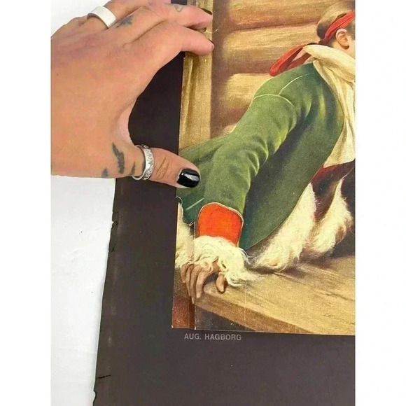 Antique August Hagborg Lithograph Print Swedish 15"x11" AT THE WINDOW - Picture 6 of 8